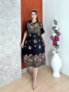 Daster Chibi Motif Daun / Dress Jumbo Rayon Premium / Super Jumbo LD 110cm PB 120cm Busui