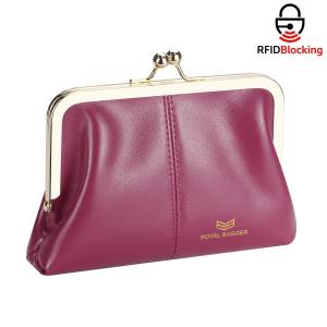 Royal Bagger Fashionable Genuine Leather RFID Blocking Womens Wallet with Kiss Lock Card Slots and Zipper Coin Pocket 4120
