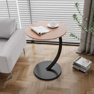 Elegant Nordic Style Curved Wood Top Side Table with Steel Frame for Living Room