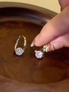 Jualan PanasOriginal 916 gold Hoop earrings womens opal round zircon engagement jewelry girlfriends gift Women Fashion Jewellery(Free pearl earrings)