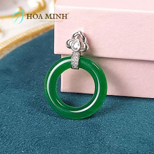 Mặt dây chuyền đá Mã Não xanh lá kiểu vòng tròn đơn có khoen đính đá size đường kính ngoài 24.8mm cổ điển thanh lịch G199osmd Hoa Minh Gem