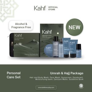KAHF Umrah And Hajj Package Indonesia / Paket Skincare Haji & Umrah Series / Cooling Brightening Face Wash / Spray Bottle Zam Water / Hair & Body Wash / Protection Sunscreen Moisturizer / Antiperpirant Deodorant / Moisturizing Balm / Bundle Set Lengkap