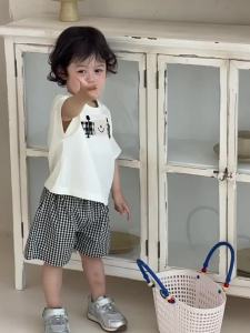 Boys Summer Short Sleeve T Thin plaid shirt and shorts set 2026 Korean-style childrens clothing for little babies in summer