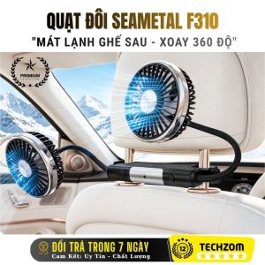 Quạt Ô Tô Đôi SEAMETAL F310 Cổ Ngỗng Xoay 360 Độ - 3 Tốc Độ Gió Có Đèn LED Cổng USB Type-C Tiện Lợi Cho Ghế Sau
