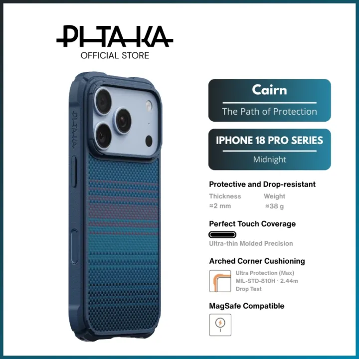 PITAKA iPhone 18 Pro/Pro Max - Cairn Case - Arched Corner Cushioning/Magnetic/Camera Button (Midnight)