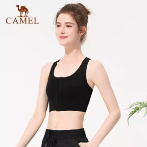 Camel womens shockproof zipper sports bra