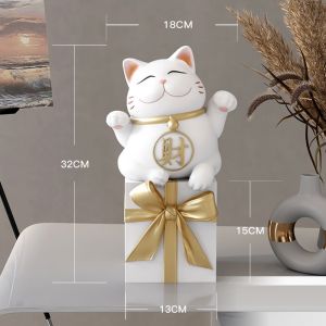 Tượng Mèo Thần Tài Vẫy Tay Phát Tài Phát Lộc Ngồi Trên Hộp Quà Trang Trí Cửa Hàng Phong Cách Nhẹ Nhàng Tinh Tế