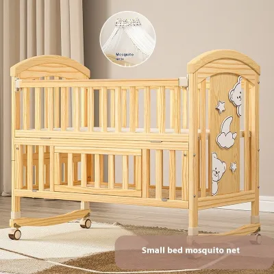 Solid Wood Baby Cot Multifunction Baby Bed Economical Baby Crib Unvarnished Baby Bassinet