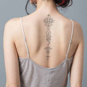 11.11 Spine lotus snake text back spine long strip herbal juice tattoo sticker semi-permanent men and women waterproof and long-lasting10.17