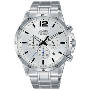 ALBA ORIGINAL - ALBA AT3E85 X1 ALBA AT3E85X1 - CHRONOGRAPH - Men CT - Silver - Stainless Steel - Diameter 43mm - Water Resist 100 Meter - Jamdunia / Jam dunia JD19 # Jam Tangan Pria Jam Pria Jam Tangan Anti Air + ALBA AT3E 85 AT 3E 85 X1 AT3