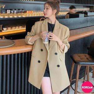 🎀Korean Fashion🎀เสื้อสูทเบลเซอร์ 4กระดุม มีกระเป๋าหน้า ผ้าโพลีเอสเตอร์ มี 2 สีพื้น แฟชั่น