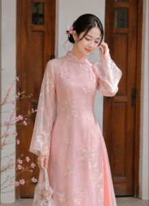 Áo dài cách tân TÚ XUÂN dáng suông nhẹ chất tơ oganza thêu chỉ nổi cao cấp cho nàng mặc đi chụp ảnh tiệc sự kiện lễ tết cưới hỏi.