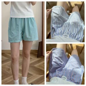 YOCKY Chic Casual Shorts Women Spring Summer Baggy Thin Loose Shorts Soft with Pocket Stripe Short Pants Indoor Outdoor