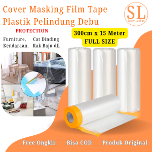 Plastik Penutup Pelindung Kotoran Debu Kasur TV Sofa Furniture / Cover Masking Film Plastic Meja Rak / Alas Kertas Cat Tembok Dinding 15 METER
