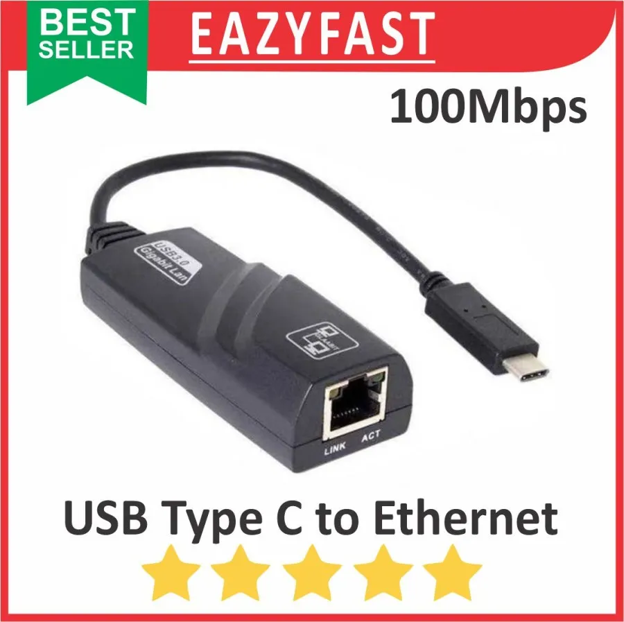 Converter Adapter OTG USB Type C to Ethernet LAN RJ45 100Mbps