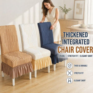 Integrated Printed Telescopic Dining Chair Cover with Skirt Removable Chair Cover for Universal Fit