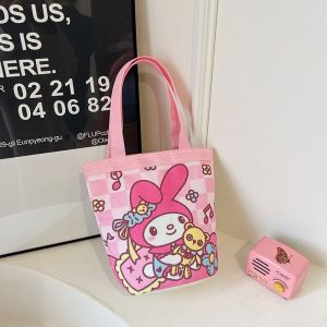 HelloKitty Sweet Bucket Tote Canvas Bag Korean-Style Girlish Mums Lunchbox Work Commute Tote Lightweight Canvas Bag for Outings