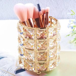 Makeup Brush Storage Holder Glitter Crystal Decorative Pen Organizer Brush Storage Bucket Gold/Silver/Rose gold Metal Bucket