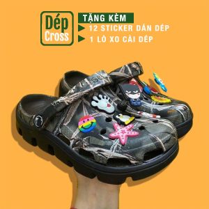 Dép Cross Vảy Sơn Rằn Ri Camo Đế Đen MAISUCSON Tặng Thêm 12 Sticker Giày Bít Mũi Đế Răng Cưa Chống Mài Mòn