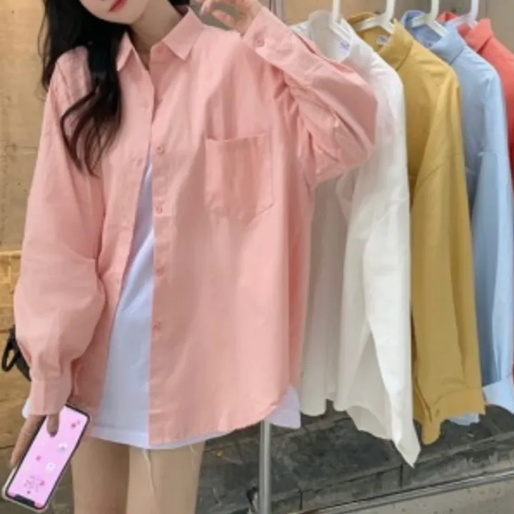 ZD Pink Shirt Women's Spring and Autumn New Korean Style Loose Long Sleeve Top ite Versatile Jacket