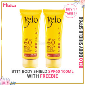 B1T1 Belo SunExpert Body Shield Sunscreen SPF60 100ml Broad Spectrum Sun Protection Whitening Moisturizing Hydrating Sunshield Sunblock Beauty Skin Care Moisturizer Dark Spot Blemishes Pekas Melasma Anti Aging Facial Serum Cream Skincare For Men & Women