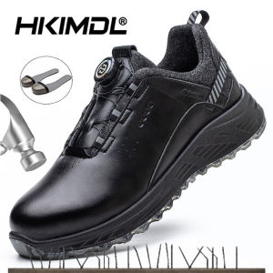 HKIMDL กระดุมหมุนรองเท้าเพื่อความปลอดภัยหนังกันน้ำสำหรับผู้ชาย6KV รองเท้าสำหรับทำงานฉนวนกันความร้อนรองเท้าช่างไฟฟ้ารองเท้ากันการเจาะไม่สามารถทำลายได้36-47