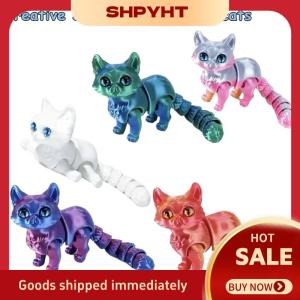SHPYHT Đồ chơi mèo in 3D tượng mô phỏng giống thật không lông với các khớp có thể chuyển động quà tặng Tết Nguyên Đán vui nhộn cho trẻ em
