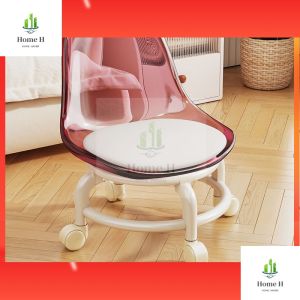 Swivel Low Roller Seat Stool Children Small Chair Round Stool with Sofa Cushion Foot Pulley Moving