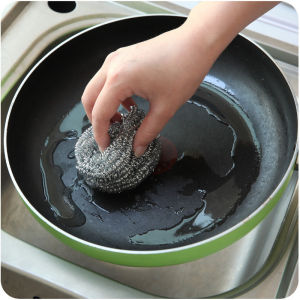 1Pcs Stainless Steel Long Handle Pot Brushes with Wire Balls Rust-Resistant Kitchen Scrubbers