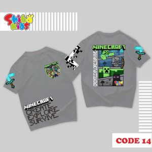 SHIBAKIDS C14  Kaos Game  Minecraft Anak laki laki fashion Katun  Santai Hitam Katun