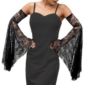 Thoáng khí loe tay áo dài cánh tay bao gồm ren tinh xảo bao cánh tay cho lễ cưới và tiệc chủ đề Halloween