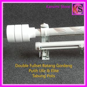 Besi Gorden Double Fullset Minimalis Tabung Polos Batang Ulir dan Garis Ganda & Rel Elite Vitrase