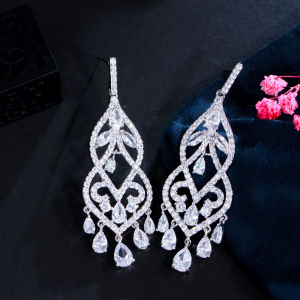 SEQUITO Charming Women Jewelry Silver Plated Pave Setting AAA Cubic Zircon Exquisite Gourd Shape Hollow Tassel Drop Earrings for Banquet Party SE857