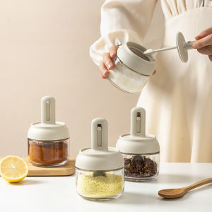 Salt jar seasoning bottle 280Ml sealed moisture-proof expandable lid spoon kitchen supplies pepper shakers spice jars set