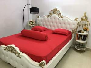 Bộ ga thun Hàn Quốc tông đỏ ga thun lạnh