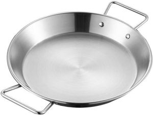 7.1-Inch Stainless Steel Paella Pan with Double Handle Seafood Paella Pot For Cooking Delicious Meals on Stovetop and Oven Easy to Clean (18CM)