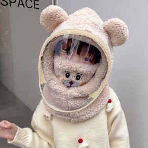 COOLSOOL Gấu hoạt hình Mũ khẩu trang tích hợp Đồ chơi nhồi bông Đậm đặc Mũ trùm toàn phần Mùa đông ấm áp Bảo vệ tai Mũ trùm chống gió dành cho trẻ em