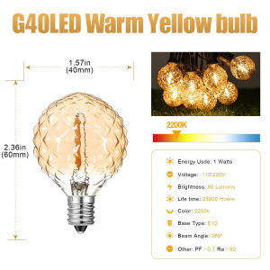 25PCS 1W G40 Diamond Shaped LED Bulbs Low Watt E12 Screw Base 220V String Light Replace Bulb Home Decor Pineapple Bulbs