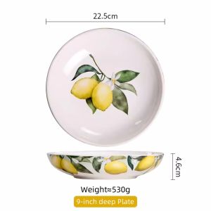 OMK Lemon Series เซรามิค9นิ้วถาดลึกชามสลัดชุดอุปกรณ์บนโต๊ะอาหาร