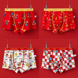 KUCHAR Pure Cotton Boys Red Boxers Shorts Red Underpants Childrens Panties Cartoon Printed Underwear Middle Small Kids Panty Boy Shorts