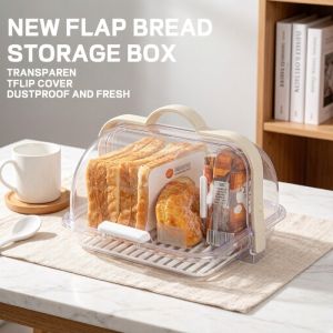 Flap Bread Storage Box Portable Dust-proof Sealed Cake Dim Sum Box With A Lid Milk Bottle Draining Drying Transparent