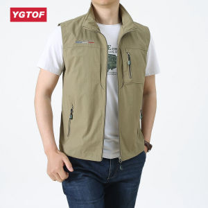 YGTOF เสื้อกั๊กทำงานกลางแจ้งฤดูร้อนของผู้ชายเสื้อกั๊กยุทธวิธีเสื้อกั๊กฤดูใบไม้ผลิหลายกระเป๋าขนาดใหญ่ M-6XL แจ็กเก็ตไร้แขนเดินป่าตกปลา