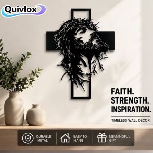 Metal Wall Cross Crucifix Decor Iron Finish Religious Hanging Ornament Rust Resistant Home Prayer Room Office