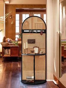 Solid Wood Rattan Screen Partition Living Room Entrance Doorway Covering Console Cabinet Modern Simple Storage Rack
