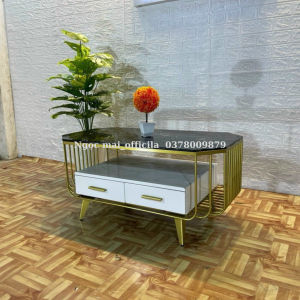 Bàn trà hột xoài mặt kính kèm tủ gỗ cao cấp - thương hiệu Ngọc Mai - bh 1 năm