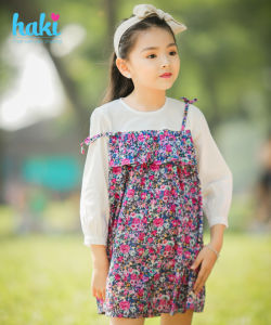 Váy bé gái hoa nhí phối tay trắng hai dây + Đầm bé gái cực xinh chất liệu thô cao cấp xuất khẩu HAKI HK488 (10-27kg)
