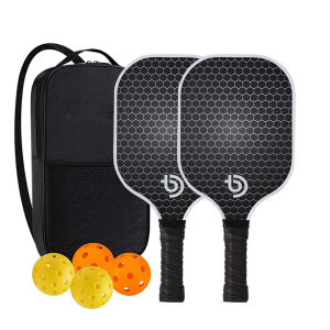 Pickleball Paddles Set Pickleball Rackets Set Carbon Fiber Lightweight Graphite of 2 Rackets and 4 Pickleballs Balls