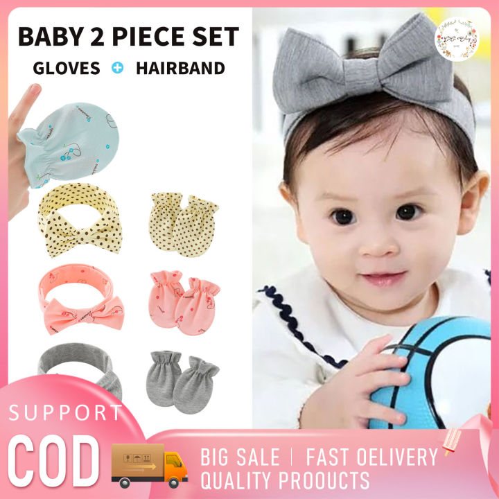 CiCi 2 Pcs/Set Baby Hand Gloves Headbands Set Newborn Baby Girl Bow