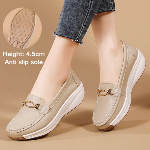 Womens Wedge shoes Heeled Loafers Genuine Leather Casual Slip On Platform Shoes Walking Shoes 35-41size