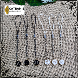 Gantungan Strap Hp Flashdisc Kunci inisial Huruf Epoxy Hitam Putih Premium A sampai Z